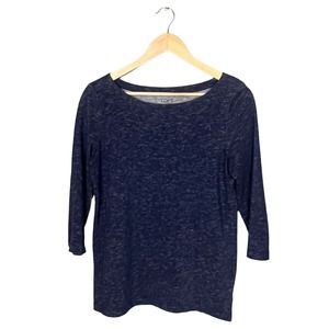 Loft Shirt Womens Medium Blue Heather Scoop Neck 3/4 Sleeves Cotton Blend